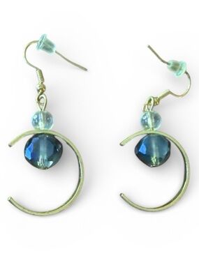 Blue Crystal Hoop Drop Earrings - Unbranded